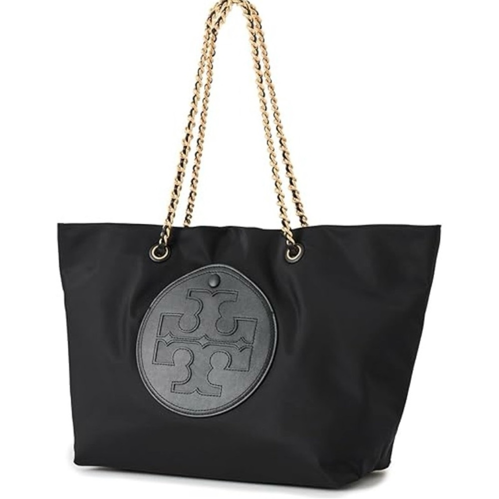 Tory Burch Ella Black Tote with Gold Chain NWT
